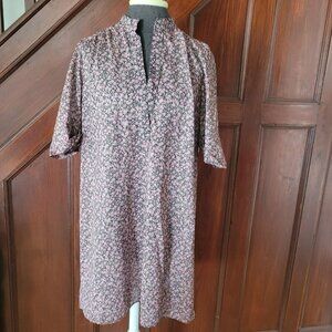 Vintage Union Made Floral Tunic Dress Size 8 Black & Pink Short Sleeve Lightweig
